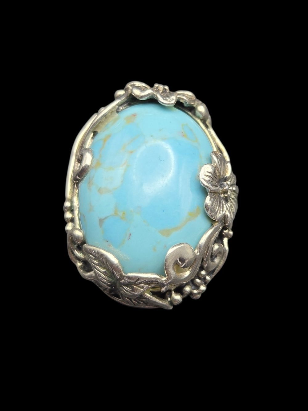 CFJ Collins Fine Jewelry Turquoise Floral Sterling Ring, Vintage, Size 7 - Picture 2 of 6